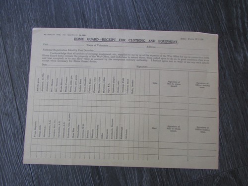 Home guard receipt for - receipt,