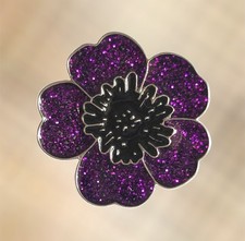 New Purple Glitter Enamelled Poppy Pin Brooch 2.5cm Butterfly Clasp Back. 