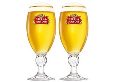 2x Stella Artois Global Chalice One Pint 20oz Beer Glass Enamel Nucleated CE M24
