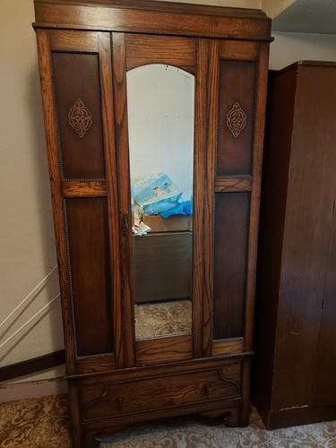 Vintage wooden wardrobe with - wooden,
