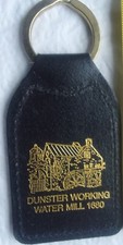 VINTAGE Keyring Leather Key Fob Black Dunster Working Water Mill 1680 