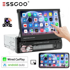 Single 1 Din Wired CarPlay/Android Auto Car Stereo Radio GPS BT Touch Screen 7"