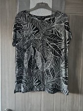 Ladies F&F At Tesco Black/white Leaf Print Oversized Tshirt Size 10. Bnwot