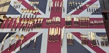 Thai Vintage Rosewood handle and Brass Nickle/Bronze 120 piece Cutlery