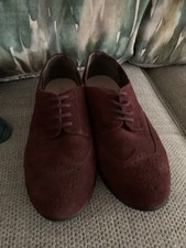 Footglove Wider Fit Size 4.5 Wine Suede Brogue Style Shoes. VGC
