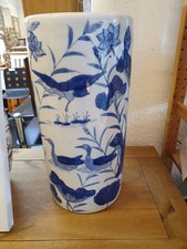 Chinese style Vase/umbrella?stand H45x22cm in blue & white flowers & geese 