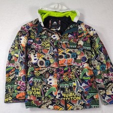 Burton Dunmore Jacket Mens Size Small Snowboard Coach's Stickers Sticker Bomb