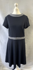 Hobbs Dress Betsy Navy Blue Size 14 Stretch Nautical Fit & Flare Chest: 36