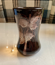 Vintage Tenby Studio Pottery Lava Leaf Vase Hand Thrown Glossy 1970s