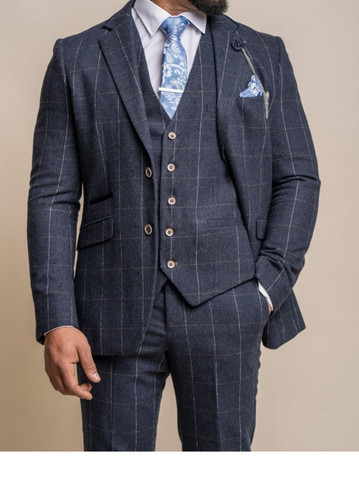 Men stylish blue check tweed - check,