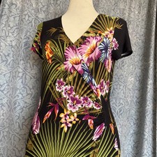 Women’s M&Co Short Sleeve Wrap Style Smart Summer Floral Dress Size UK 12 Petite