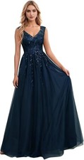 New Elegant Long Tulle V-Neck
