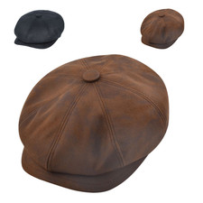 Men’s Leather Newsboy Cap Vintage Gatsby Hat 8 Panel Baker Boy Cabbie Flat Cap