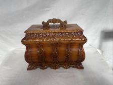 Victorian Hand-Carved Wooden Tea Caddy Chest Solid Mahogany Antique