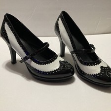 Ellie Black White 4" 1920s Maid Halloween Costume Pump Heels Shoes 414-FLAPPER