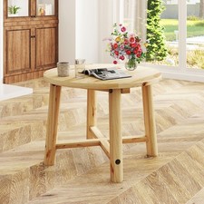 Small Round Coffee Table Patio End Table-Natural