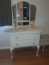 Vintage White Dressing Table with Mirror & Drawers – Shabby Chic Style and Stool