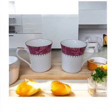 Queen's Fine Bone China "Symphony" White & Burgundy with Gold Detail Mugs {Pair}