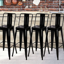 Industrial 4 Black Gloss Metal Bar Stools Bar Counter Seat Farmhouse Bucket Back