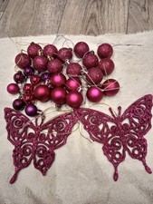 pink Christmas decorations,2 Butterflies with 28 small ball balls