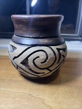 Handcrafted Pottery Vase Made In Brazil, Boho Aztec Terracotta