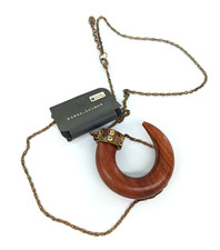 River Island Vintage Chunky Gold Tone Necklace with Large Wooden Tusk Pendant