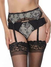 Fantasie Isabella Suspender Belt Size M 12 14 Black Shadow Lace Garter 9338 New