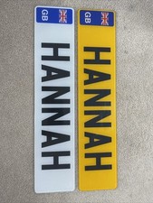 Full Size Fake Hannah Car Number plates With Stickers, Front Peel Covers On GB