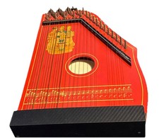 Vintage Musima Zither/Lap Harp – Red with Floral Design – East Germany GDR