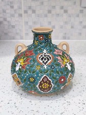 Hand crafted and hand painted enamelled and Persian pottery vase - Colourful 
