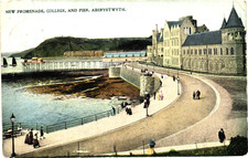 New Promenade, College & Pier Aberystwyth Vintage Postcard Posted 1907
