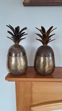 Two Vintage Brass Pineapple Table Top Ice Buckets 9" High