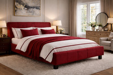 Red Fabric Upholstered Bed