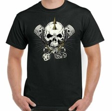 Biker Skull T-Shirt Mens Biker Motorbike Motorcycle Custom Chopper Bike