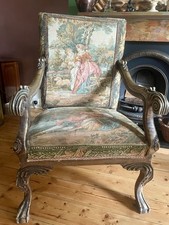 French antique Gold Gilt 1880 Needle Point  Tapestry Chair