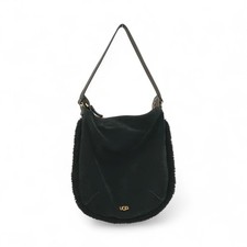 UGG Shoulder Bag Black Suede Leather Fur Trim Joni Crossbody Bag - Preloved