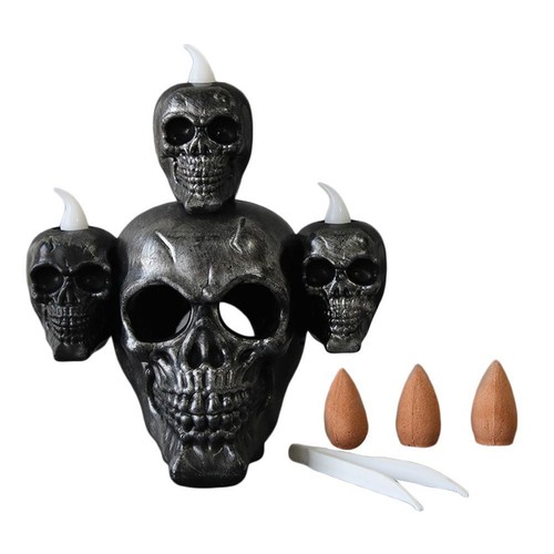 Silver halloween skull candle - silver,