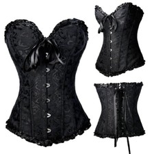 Women Overbust Boned Corset Burlesque Basque Tops Lace-Up Costume Size 6-24