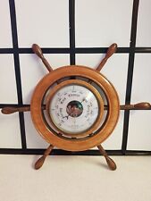 Vintage  barometer Thermometer Wooden Ship Steering Wheel Pirate / Ship Décor