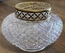 Vintage Small Cut Glass Rose Bowl With Original Brass Frog