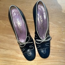 Vtg 1940's  Marquise Women's Dress Shoe Sz 6B Dark Green with bows & Chunky heal