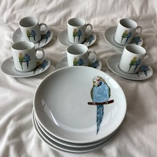 Budgie coffee set and side plates 18 piece Budgerigar decorative