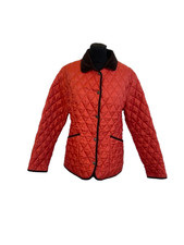 Women's John Partridge Quilted Jacket Size L Red Brown Corduroy Collar