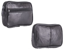 UNISEX MENS LADIES SOFT BLACK LEATHER COIN POUCH PURSE 2 ZIP WALLET- UK STOCK