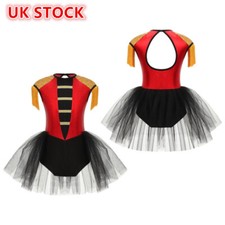 UK Kid Girls Circus Ringmaster Fancy Dress Showman Cosplay Costume Leotard Dress