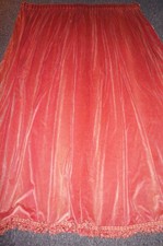 Large Vintage pink cotton velvet faded curtain, tassel trim hem lined