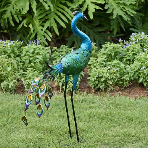 Large metal peacock statue - peacock,