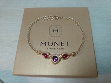 Rare Vintage Gold Tone Monet Signed Choker Necklace, Purple, Red & Orange Stones