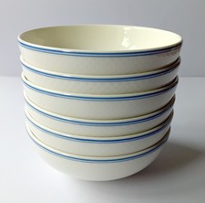 Villeroy & Boch Bowl x 6 White with Blue Lines 14.5 cm Diameter x 5 cm High