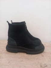 Zara Ladies Women's Black Fabric Ankle Front Zipped Boots UK Size (2) EU(34) D50